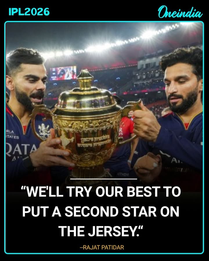 Rajat Patidar expressed his ambition, saying, “We’ll try our best to put a second star on the jersey,” signaling his team’s determination to win another title and make their mark in IPL 2026.