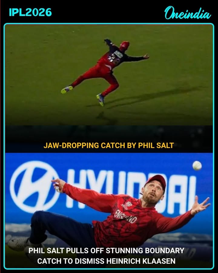 Phil Salt showcased his fielding brilliance by taking a spectacular catch on the boundary line, ending Heinrich Klaasen’s innings in style.