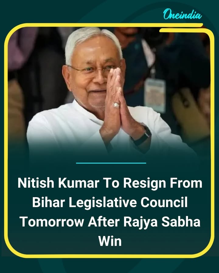 Nitish Kumar is set to resign from the Bihar Legislative Council tomorrow following his victory in the Rajya Sabha elections. The resignation paves the way for him to take his seat in the upper house, marking a significant political development in Bihar.