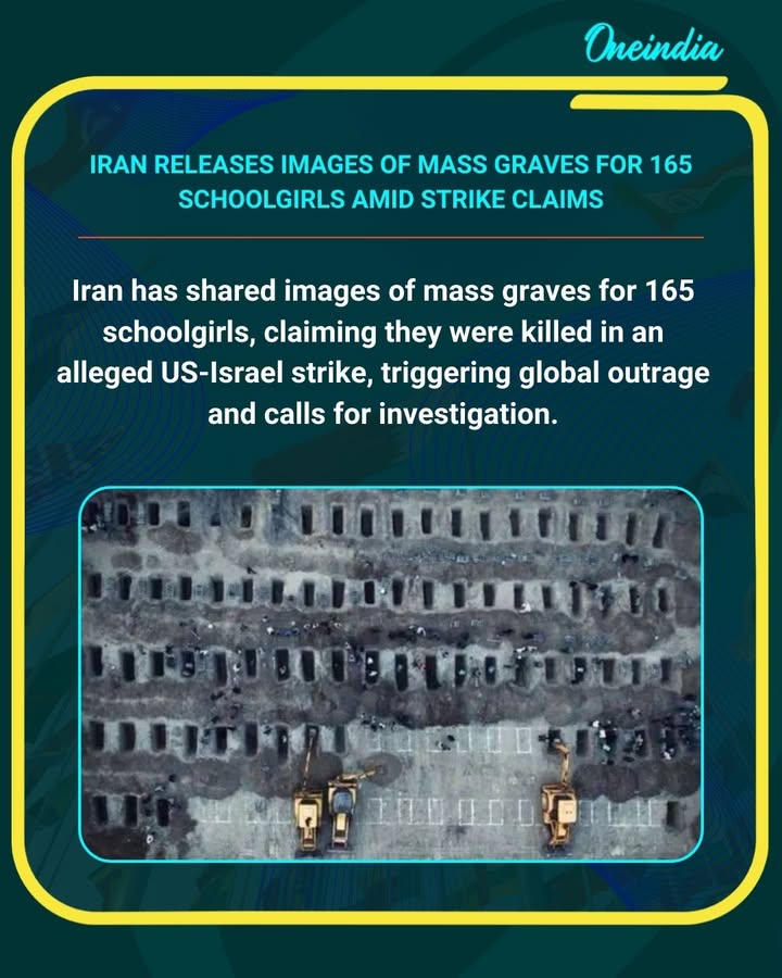 Graves dug with a JCB for 165 schoolgirls killed in the Israel-US attacks.