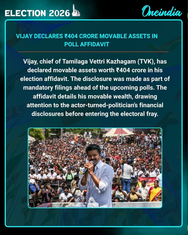 TVK Chief Vijay Reports ₹404 Crore Movable Assets Ahead of Elections
