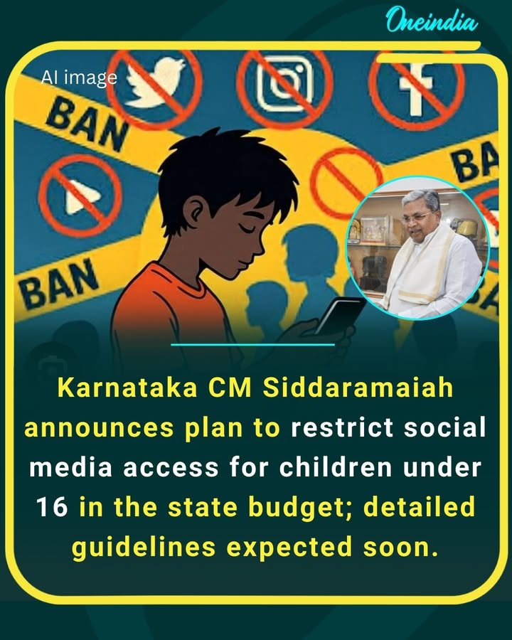 Karnataka considers social media restrictions for children under 16 as CM Siddaramaiah highlights the proposal in the budget speech.
