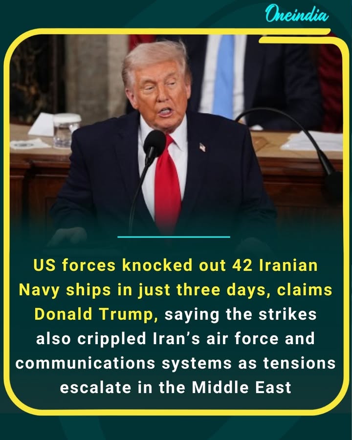 Trump claims US forces destroyed 42 Iranian Navy ships in 3 days during the conflict with Iran.