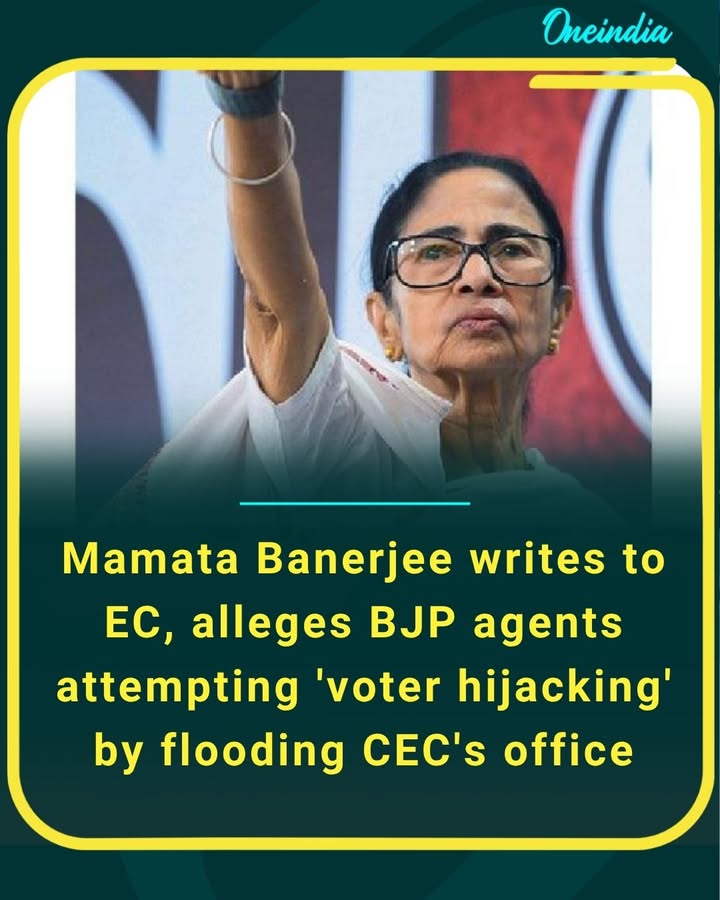 West Bengal CM Mamata Banerjee has written to the Election Commission, alleging a “voter hijacking” attempt by BJP agents through bulk fake applications flooding the CEC’s office ahead of elections.