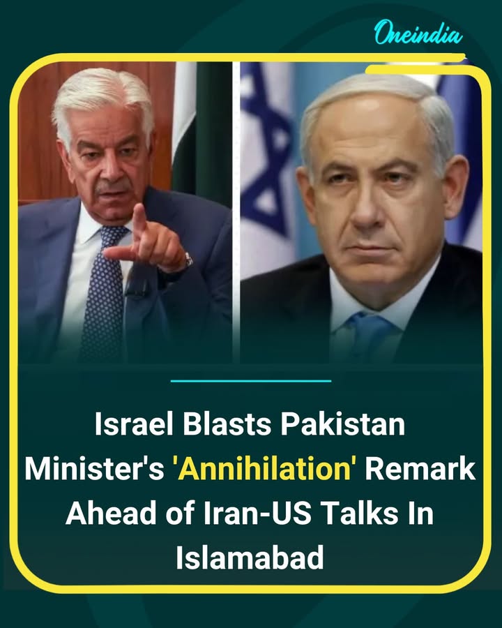 Israel has strongly criticised Pakistan’s defence minister over reported “annihilation” remarks made ahead of Iran–US talks scheduled in Islamabad, calling the statement “irresponsible and dangerous.” The comments come amid rising regional tensions and ongoing diplomatic efforts led by Pakistan to host negotiations between Washington and Tehran. Israeli officials said such rhetoric could further destabilise the already fragile situation in the Middle East.