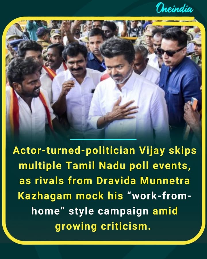 Vijay skips poll events, DMK mocks “WFH” campaign style.