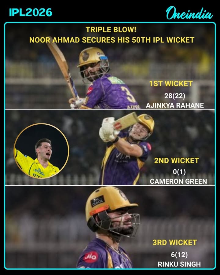 Ajinkya Rahane, Cameron Green & Rinku Singh fall as Noor Ahmad shines at MA Chidambaram Stadium