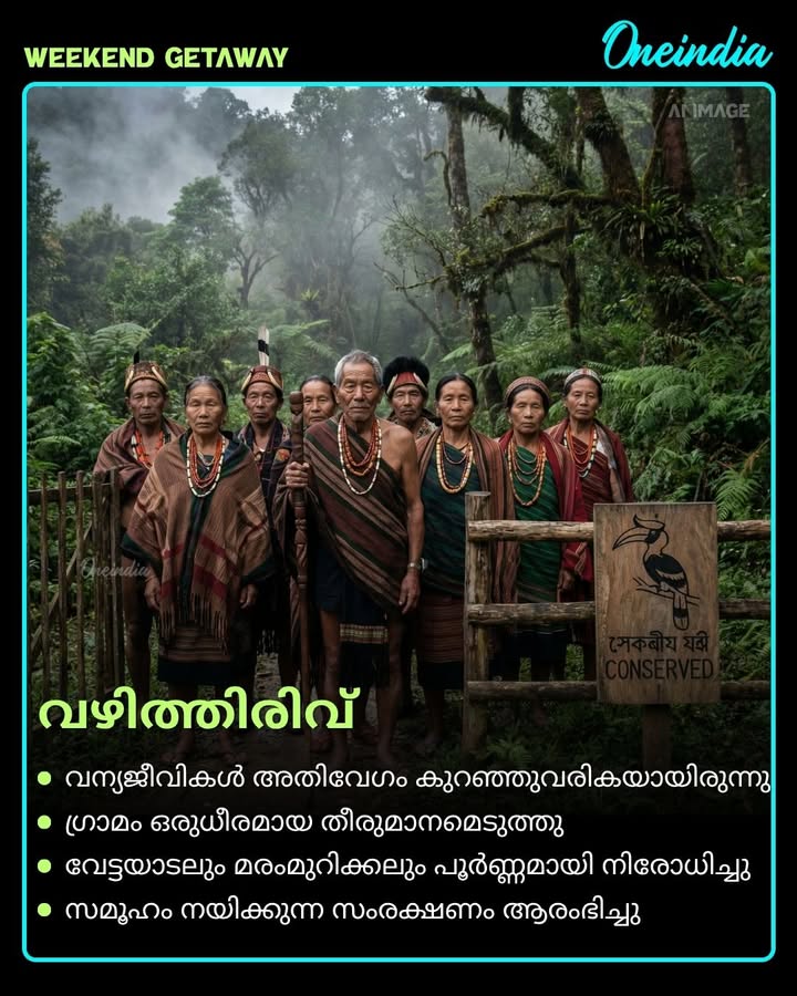വേട്ടയാടൽ നിരോധിച്ച് പ്രകൃതിയെ രക്ഷിച്ച ഇന്ത്യയുടെ ആദ്യ ഹരിത ഗ്രാമം – ഖോനോമ! 🌿
നാഗാലാൻഡിലെ ഈ ചെറിയ ഗ്രാമം ലോകത്തിന് ഒരു വലിയ പാഠം നൽകുന്നു. വിശ്വാസത്തിലും സാഹോദര്യത്തിലും പ്രകൃതി സ്നേഹത്തിലും ജീവിക്കുന്ന ഖോനോമ – ഇന്ത്യയുടെ അഭിമാനം. ഈ കഥ നിങ്ങളുടെ പ്രിയപ്പെട്ടവരുമായി പങ്കിടൂ! 👇