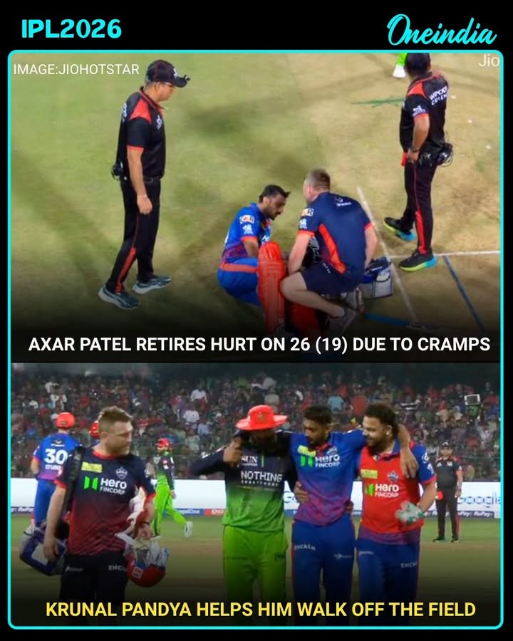 Krunal Pandya helps Axar off the field in a sportsmanlike gesture