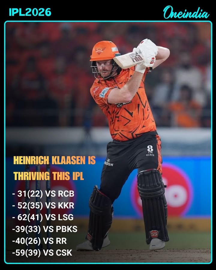 No single-digit scores. 30+ in every game. Three fifties. Heinrich Klaasen is thriving this IPL