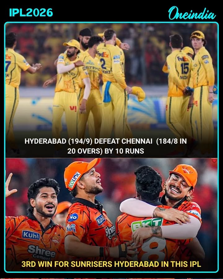 3RD WIN FOR SUNRISERS HYDERABAD IN THIS IPL. 🧡 
* Beat KKR by 65 runs. 
* Beat RR by 57 runs. 
* Beat CSK by 10 runs.