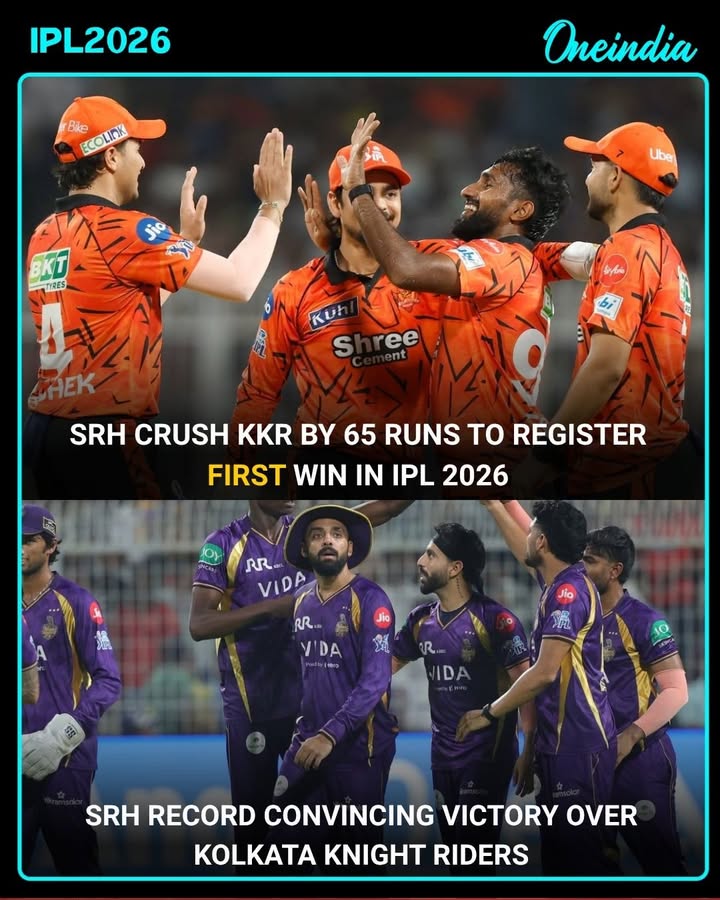 Sunrisers Hyderabad recorded a commanding 65-run victory over Kolkata Knight Riders in TATA IPL 2026. The win marked SRH’s first of the season, with a complete team performance — strong batting, disciplined bowling, and sharp fielding — helping them outclass KKR in a clinical display of cricketing prowess.