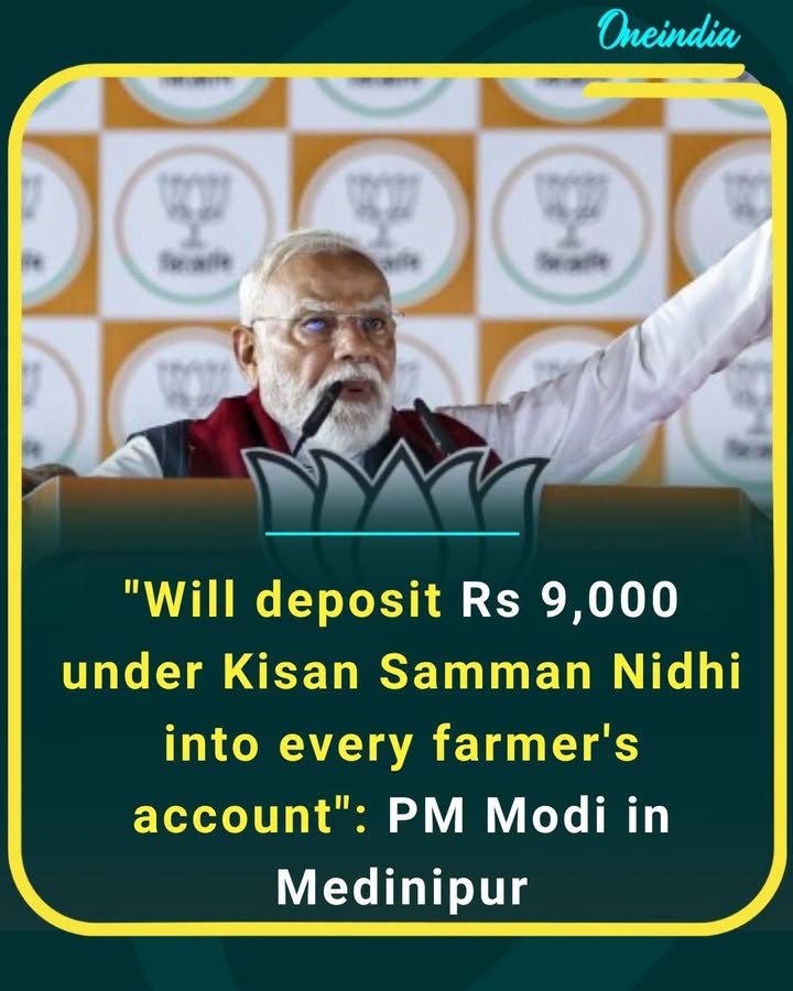 “Every farmer will receive ₹9,000 under the Kisan Samman Nidhi scheme,” says PM Modi in Medinipur, reinforcing commitment to rural welfare and farmer support.