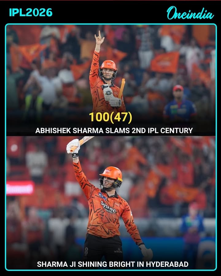 Abhishek Sharma produced a sensational innings, smashing a destructive 47-ball century against Delhi Capitals. It marks his second hundred of the IPL 2026 season, underlining his incredible form and dominance.