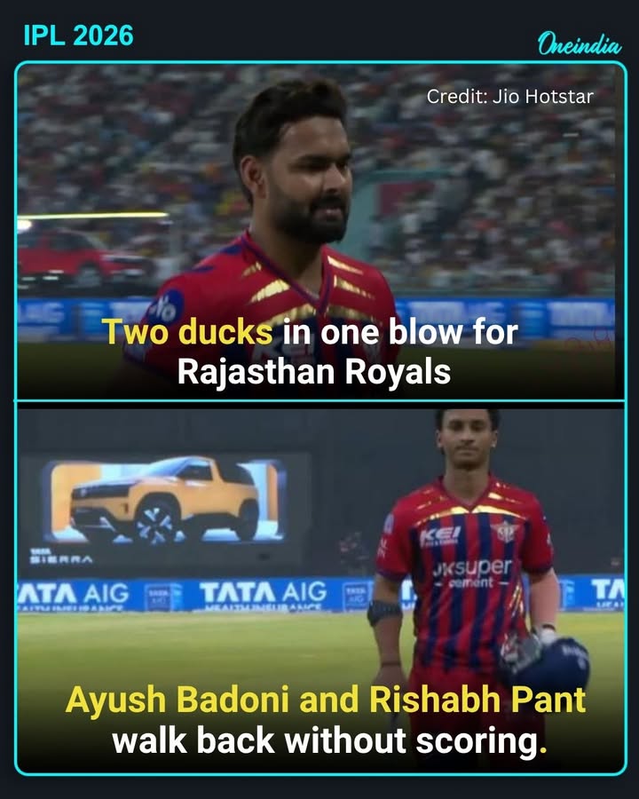 One brings two for the Rajasthan Royals.
Both Ayush Badoni and Rishabh Pant depart for ducks.