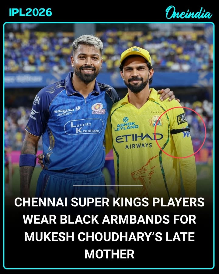 In a touching gesture, Chennai Super Kings players took the field wearing black armbands to express solidarity with teammate Mukesh Choudhary, who recently lost his mother.