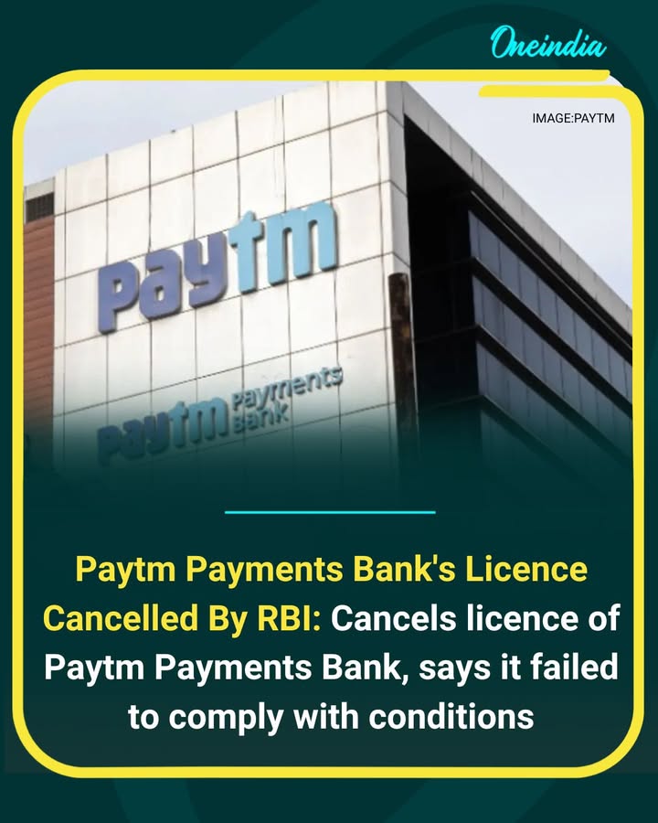 The Reserve Bank of India has cancelled the licence of Paytm Payments Bank, citing failure to comply with regulatory conditions. The move comes as part of stricter enforcement by the central bank to ensure adherence to banking norms and safeguard customer interests.