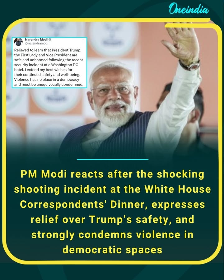 “Relieved to learn that Donald Trump and the First Lady are safe,” says Narendra Modi, adding that violence has no place in democracy.
