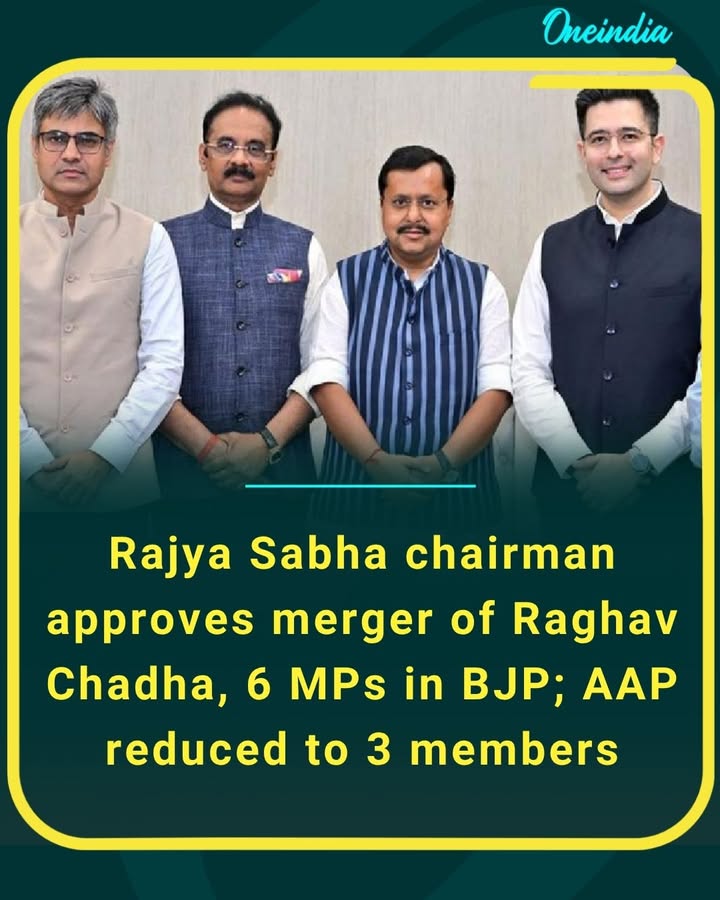 In a significant political shift, the Rajya Sabha Chairman has approved the merger of Raghav Chadha and six MPs with the Bharatiya Janata Party, reducing the Aam Aadmi Party to just three members in the Upper House.
