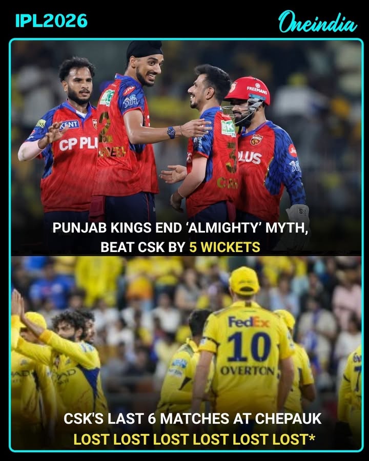 Chennai Super Kings’ Chepauk fortress shows cracks as they suffer their sixth consecutive home defeat. Punjab Kings chased down 210, finishing at 210/5 in 18.4 overs, ending the “almighty” aura of CSK in a high-scoring IPL 2026 clash.