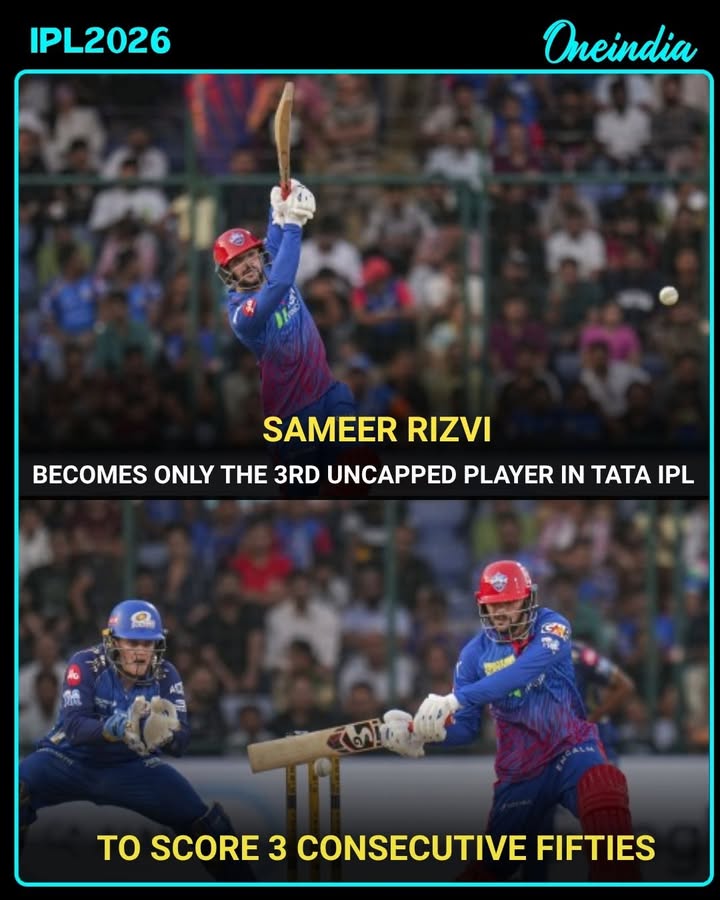 Sameer Rizvi has become only the 3rd uncapped player in TATA IPL history to score three consecutive fifties, showcasing incredible form and emerging as one of the tournament’s most exciting young talents.