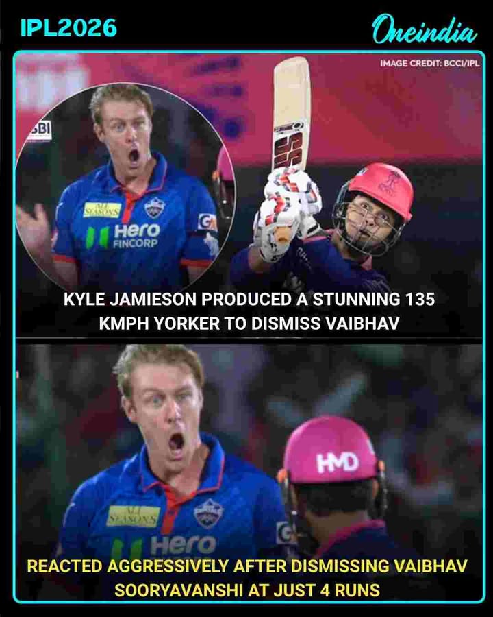Kyle Jamieson produced a stunning 135 kmph yorker to dismiss young Vaibhav Sooryavanshi for just 4 runs, marking a key turning point in the match.