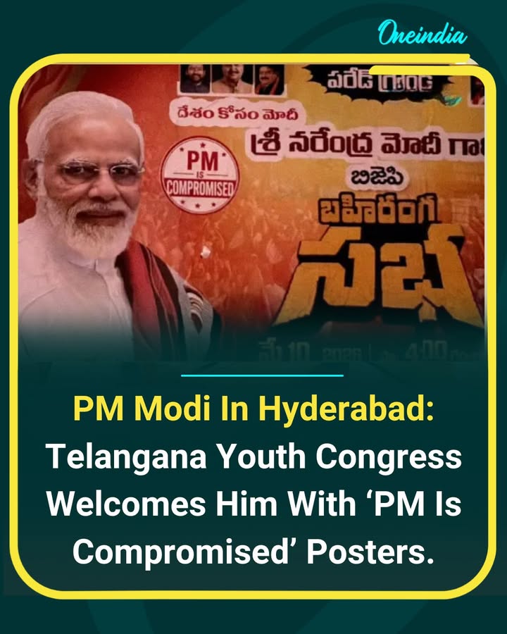 Youth Congress Displays ‘PM Is Compromised’ Posters During Narendra Modi’s Hyderabad Visit