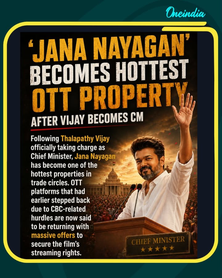 Jana Nayagan starring Thalapathy Vijay has sparked a major OTT bidding war following the actor’s political success and growing influence. The film is generating massive anticipation among fans and streaming platforms alike ahead of its release.