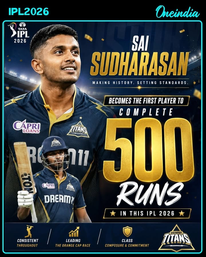 Sai Sudharsan Becomes First Player to Reach 500 Runs in IPL 2026