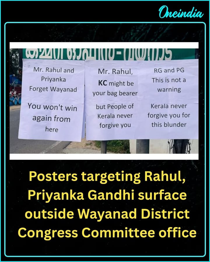 Posters targeting Rahul and Priyanka Gandhi have appeared outside the Wayanad District Congress Committee office, sparking political attention and discussion.