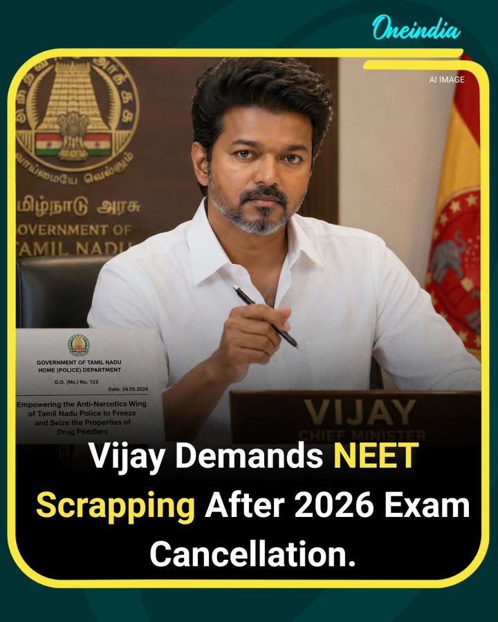 Following the cancellation of the 2026 NEET examination amid growing controversy, Tamil Nadu Chief Minister Vijay has strongly demanded the complete scrapping of NEET and urged the Centre to restore the medical admission system that existed before the entrance exam was introduced. He stated that students should not suffer due to repeated irregularities and called for a fair, state-focused admission process.
