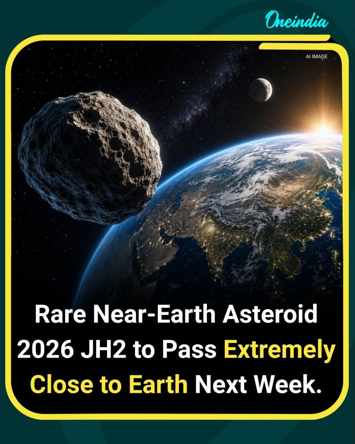 A newly discovered near-Earth asteroid named 2026 JH2 is set to make an extremely close flyby of Earth next week, passing at a distance of just 90,917 kilometers — much closer than the Moon. Scientists have confirmed that there is no danger of collision and that Earth remains safe for at least the next 100 years based on current calculations. Classified as an Apollo-type Near-Earth Object (NEO), the asteroid was recently detected by observatories in Kansas and Arizona, USA, and researchers are continuing to study its size, speed, and orbital path.