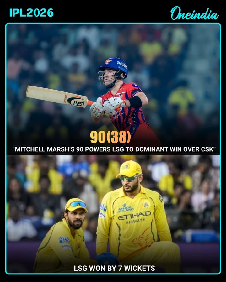 Mitchell Marsh played a match-winning innings of 90 runs to power Lucknow Super Giants to a dominant 7-wicket victory over Chennai Super Kings. His aggressive batting set the tone for a comfortable chase as LSG cruised to an emphatic win.