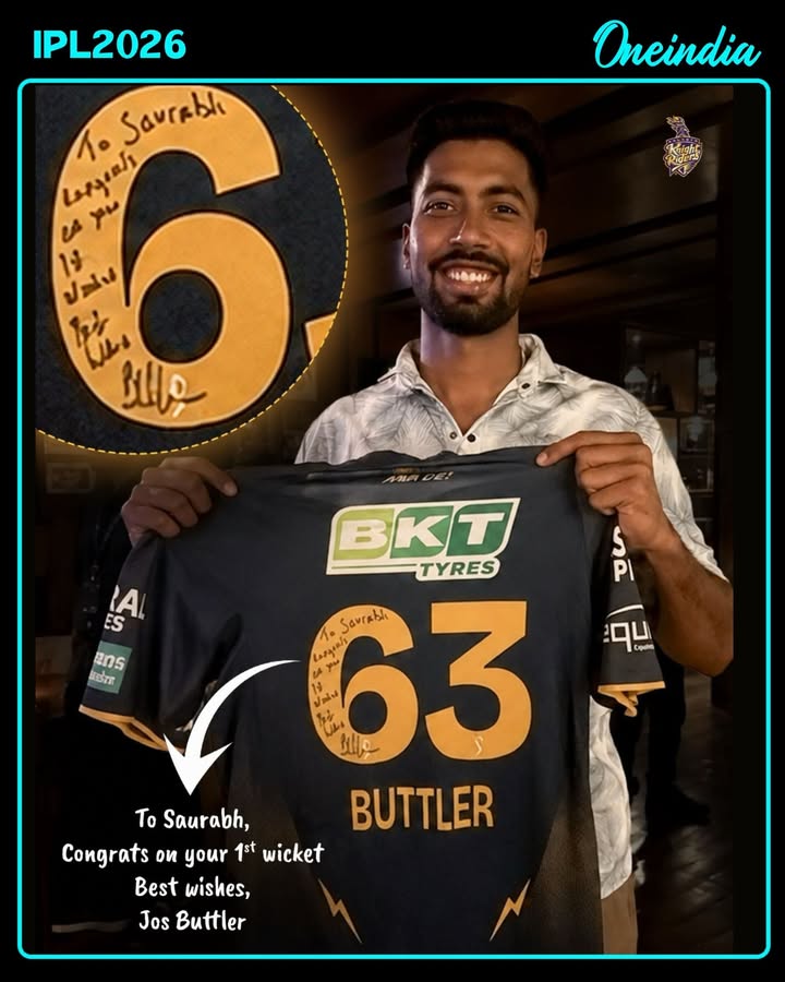 Jos Buttler’s was Saurabh Dubey’s first wicket in the IPL last night. Very kind of Jos to sign a jersey for the youngster, and gift it to him after the game with a nice message.