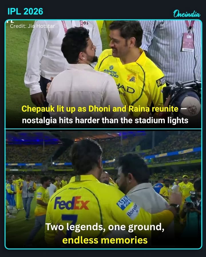 Chepauk turned into a memory lane as Dhoni and Raina walked back together once again.
Old bond, same ground — pure cricket nostalgia all over again.