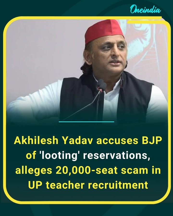Akhilesh Yadav slams BJP over alleged reservation “loot” and raises questions on a 20,000-seat scam in UP teacher recruitment, calling it a betrayal of merit and justice.