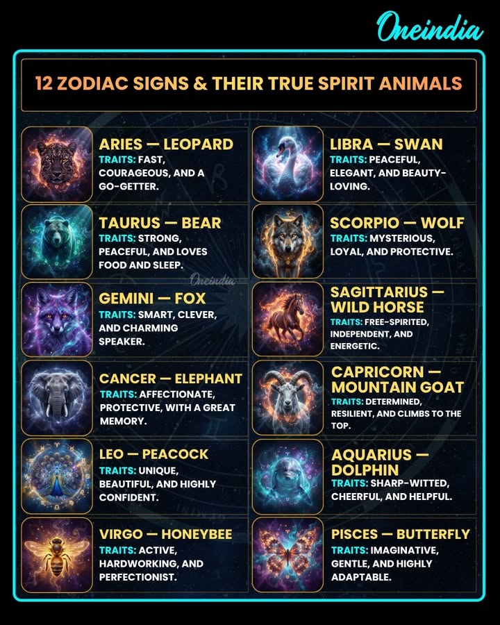 12 Zodiac Signs and Their Perfect Spirit Animals Revealed