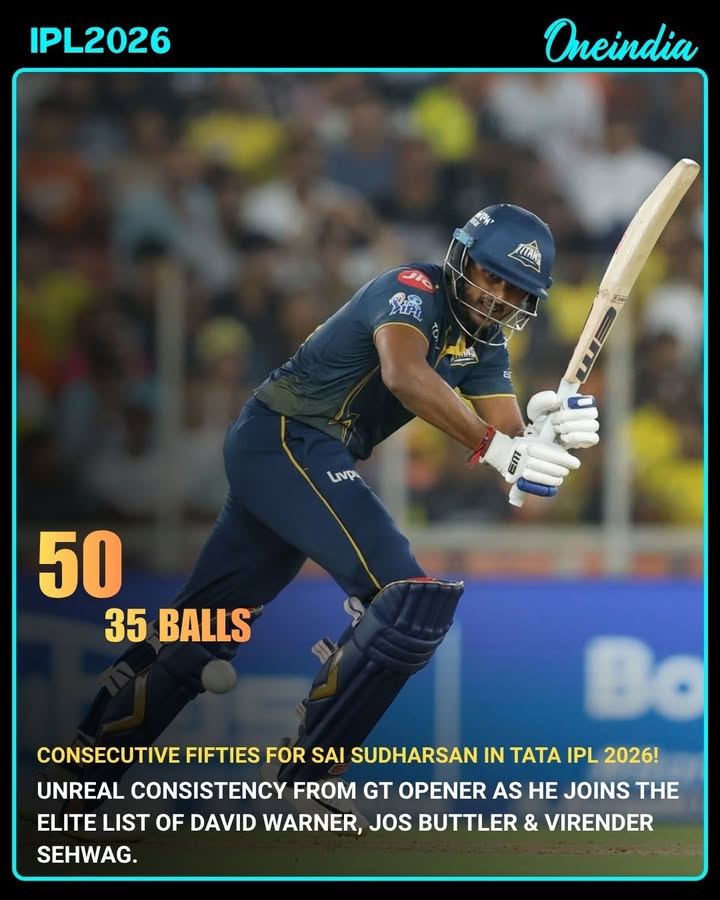 Sai Sudharsan Hits 5 Consecutive Fifties in IPL 2026 🔥