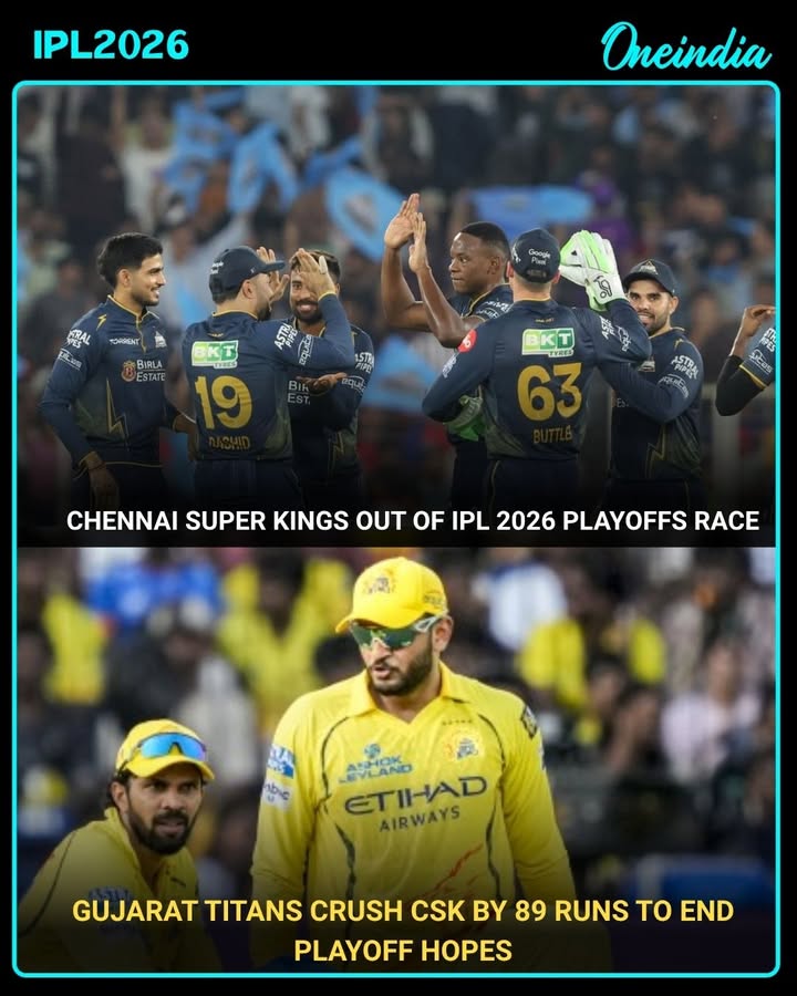 Chennai Super Kings have been knocked out of the IPL 2026 playoff race after a heavy 89-run defeat to Gujarat Titans. Chasing a massive target of 230, CSK were bundled out for 140, ending their campaign while GT strengthened their position with a dominant all-round performance.
