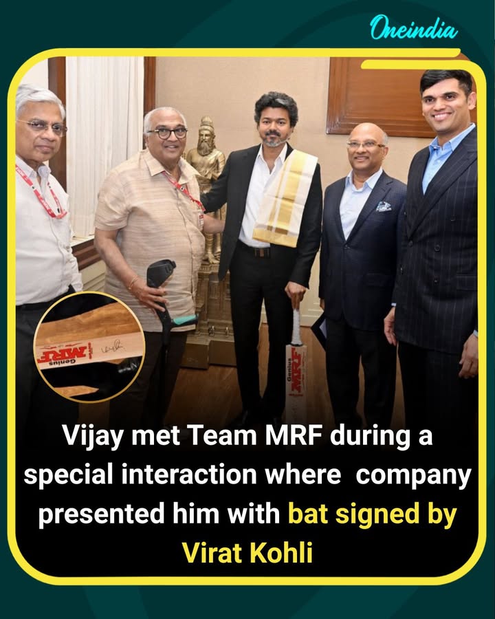 Team MRF presents Virat Kohli signed bat to CM Vijay