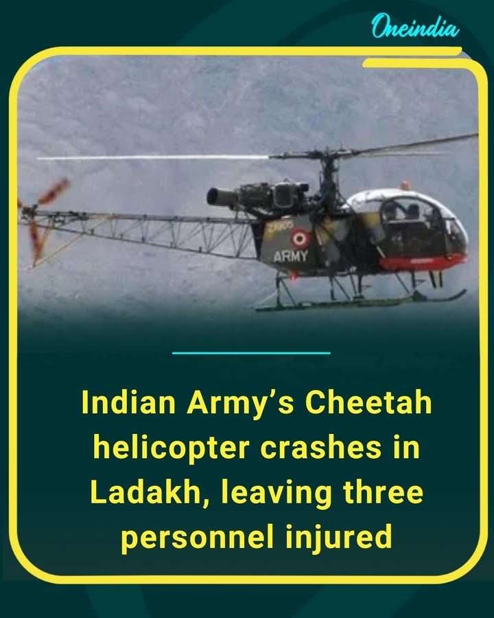 Three Army personnel were injured after a Cheetah helicopter crashed in Ladakh during an operational mission.