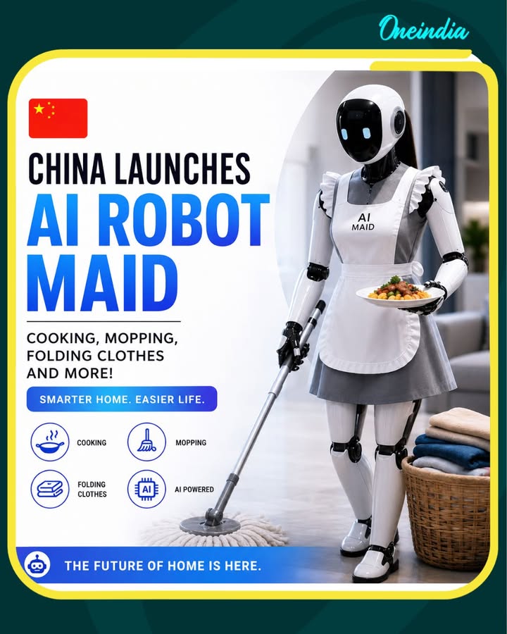 China has introduced an advanced AI-powered robot maid capable of performing household tasks such as cooking, mopping floors, folding clothes, and assisting with daily chores. The futuristic innovation highlights the rapid progress in robotics and artificial intelligence aimed at transforming modern home living.