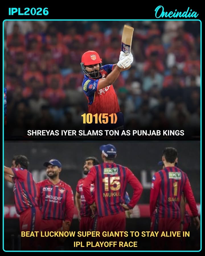 Shreyas Iyer produced a captain’s knock of 101 off 51 balls to guide Punjab Kings to a thrilling win over Lucknow Super Giants in IPL 2026. Chasing 197, PBKS finished at 200/3 and kept their playoff hopes alive with a dominant batting performance led by Iyer’s explosive century.