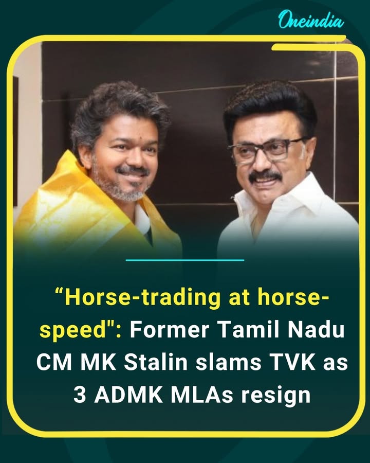 Tamil Nadu politics takes a dramatic turn as MK Stalin targets TVK over the resignation of three ADMK MLAs, calling the developments “horse-trading at horse-speed.” The political battle ahead of the state elections is getting more intense day by day.