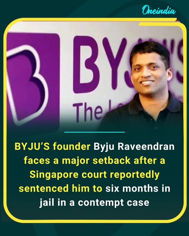 From India’s biggest edtech success story to global legal trouble — Byju Raveendran has reportedly been sentenced to 6 months in jail by a Singapore court in a contempt case. A dramatic turn in the BYJU’S saga.