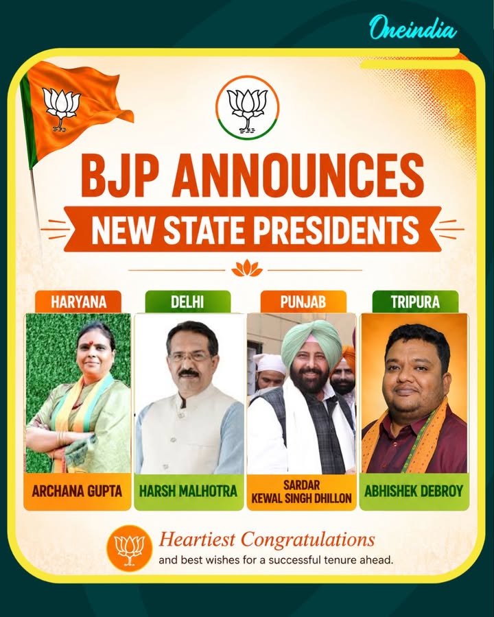 BJP Announces New State Presidents in Four States