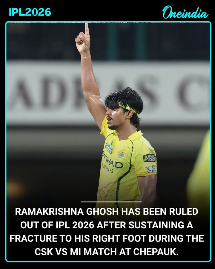 Ramakrishna Ghosh Ruled Out of IPL 2026 Due to Injury