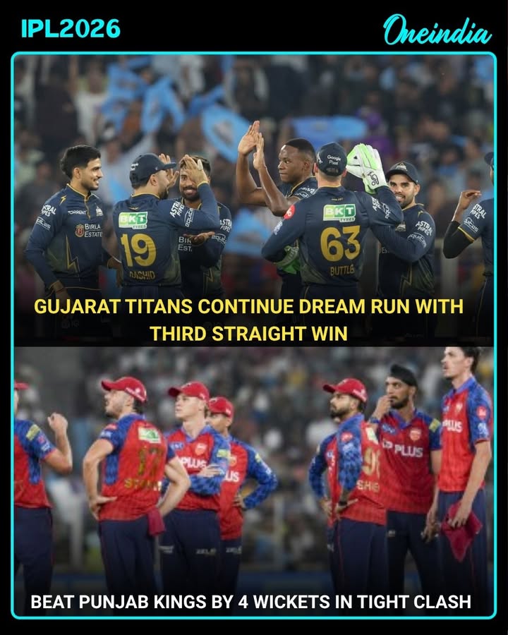 Gujarat Titans are in red-hot form, securing their third consecutive win after defeating Punjab Kings by 4 wickets. Chasing 164, GT reached 167/6 in 19.5 overs, continuing their impressive run while taking down top sides and building strong momentum in IPL 2026.