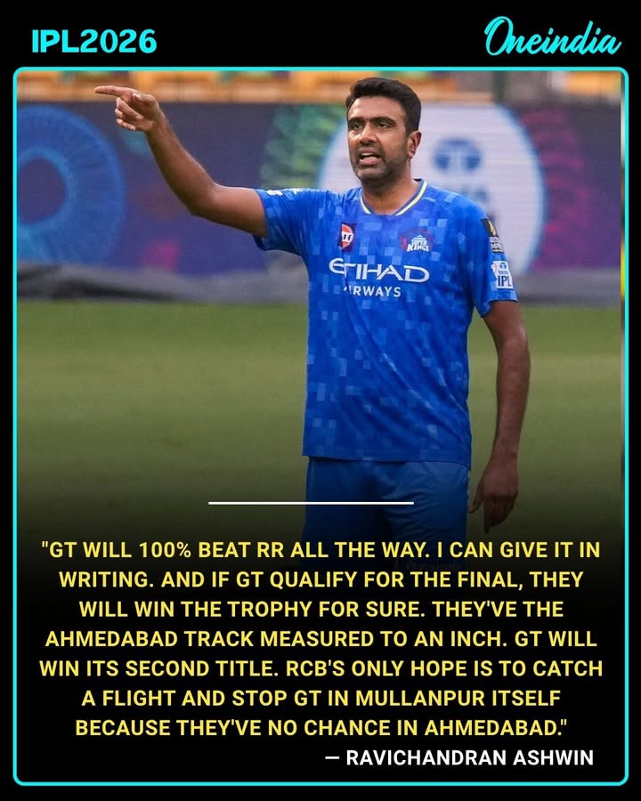 Ravichandran Ashwin has made a massive prediction, backing Gujarat Titans to dominate Rajasthan Royals and go all the way to lift the trophy. He even believes no team can stop GT if they reach the final in Ahmedabad. Do you agree with his prediction?