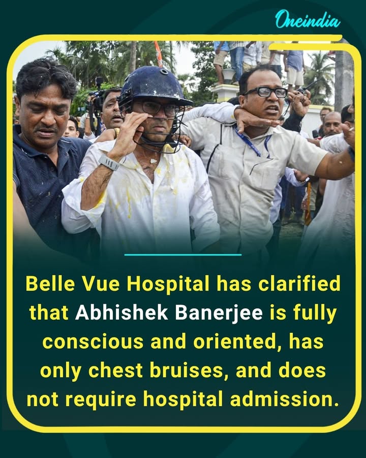 Belle Vue Hospital has issued a medical update on Abhishek Banerjee, stating that there are no serious physical signs of injury except for bruises on the chest. The hospital said that he is fully conscious, oriented, and able to communicate normally. Based on the medical assessment, doctors have confirmed that no hospital admission is required at present.
